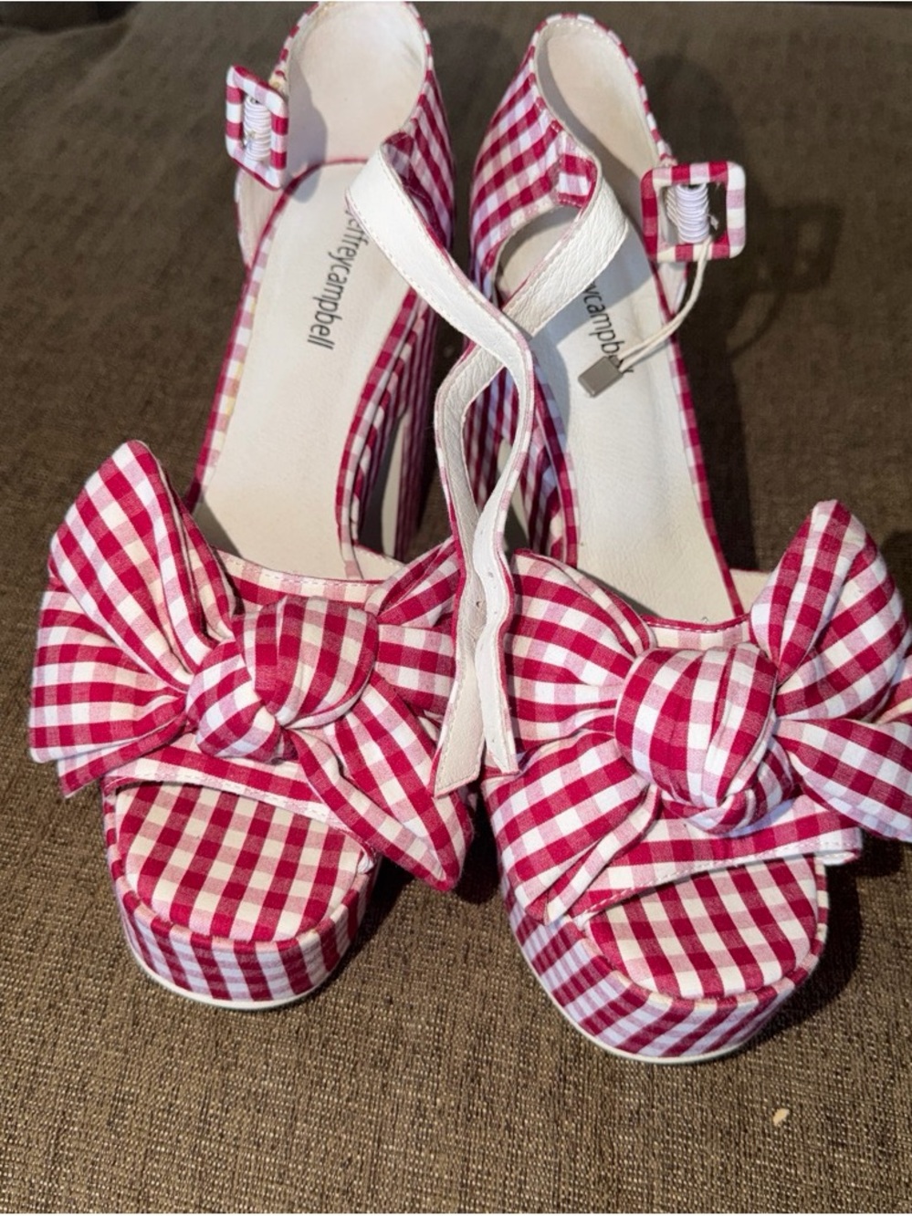 Jeffrey Campbell Romance Gingham Platform Sandals - Red/White